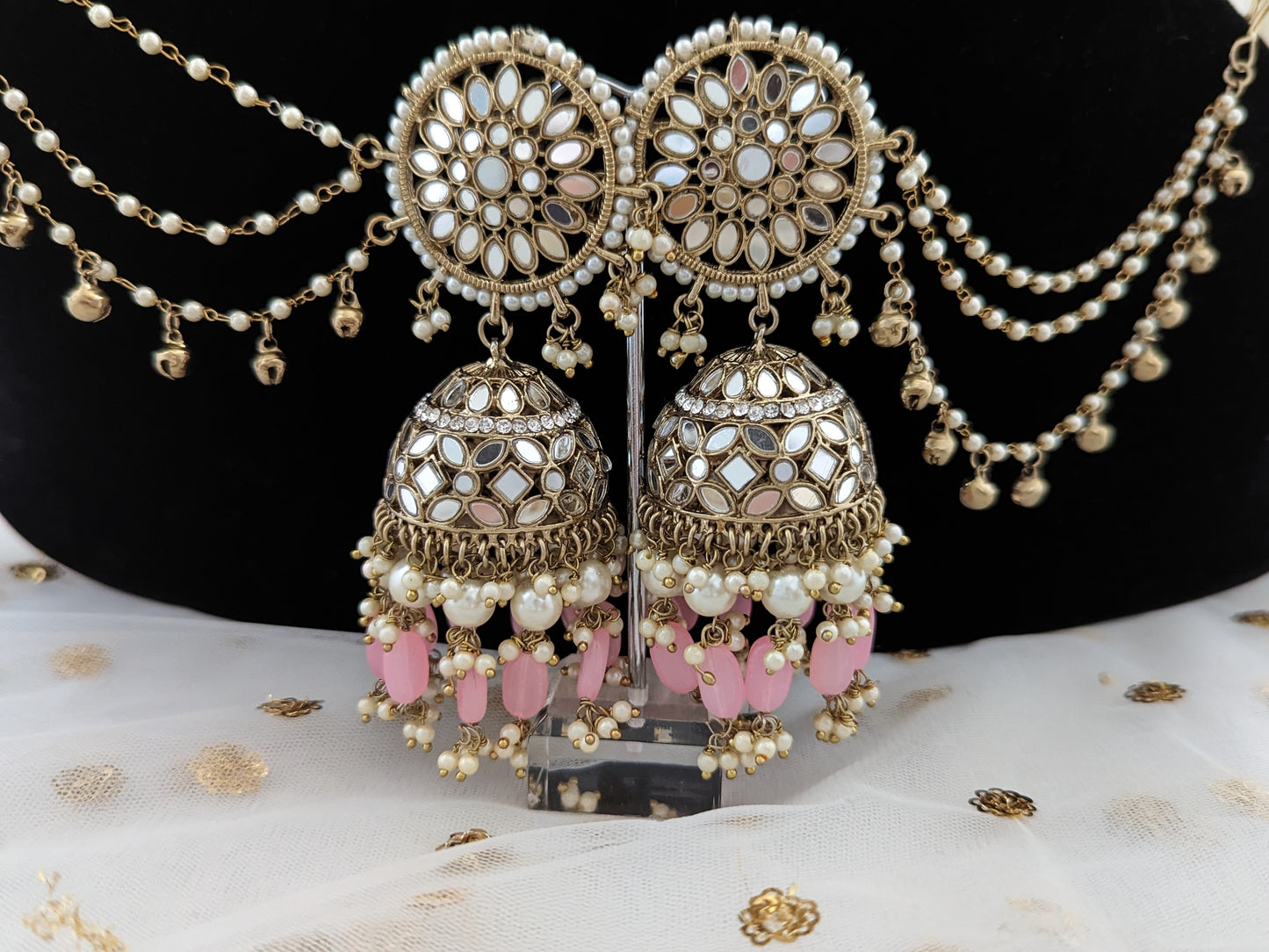 XL Jhumka Earrings - Baby Pink