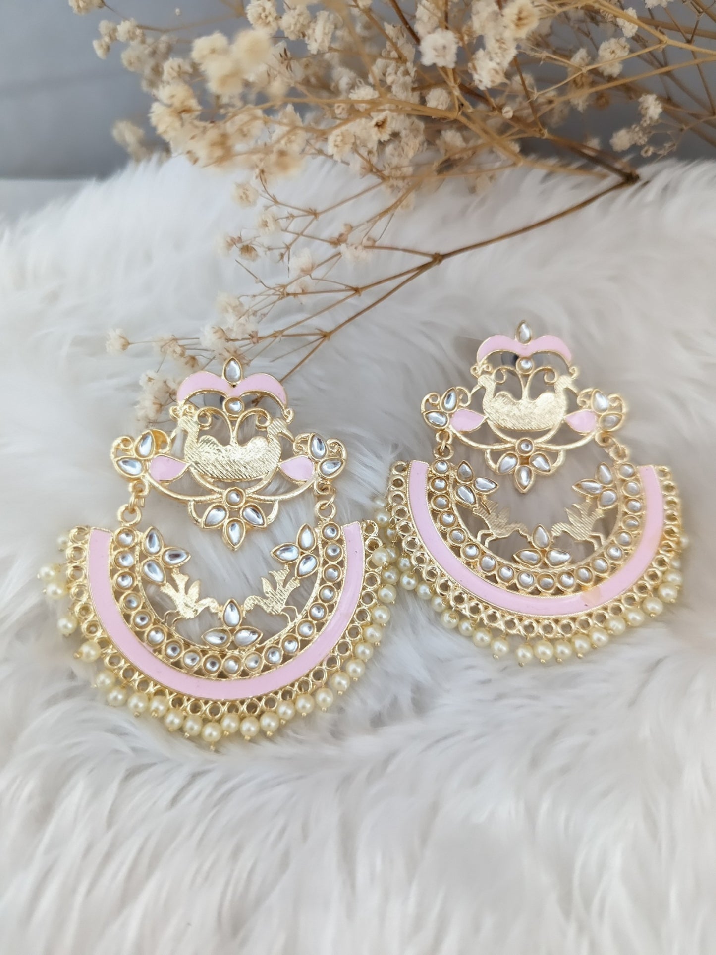 Chandbali Earrings - Baby Pink