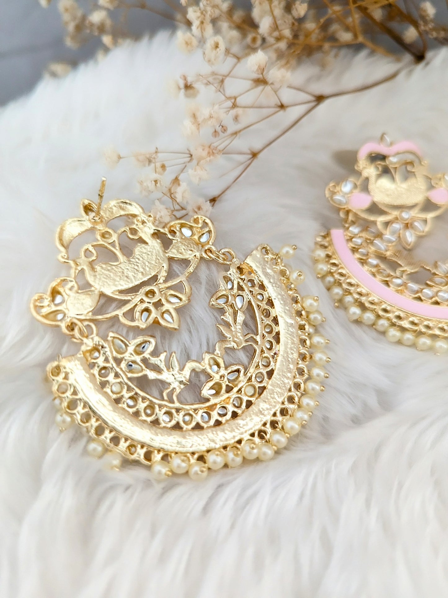 Chandbali Earrings - Baby Pink