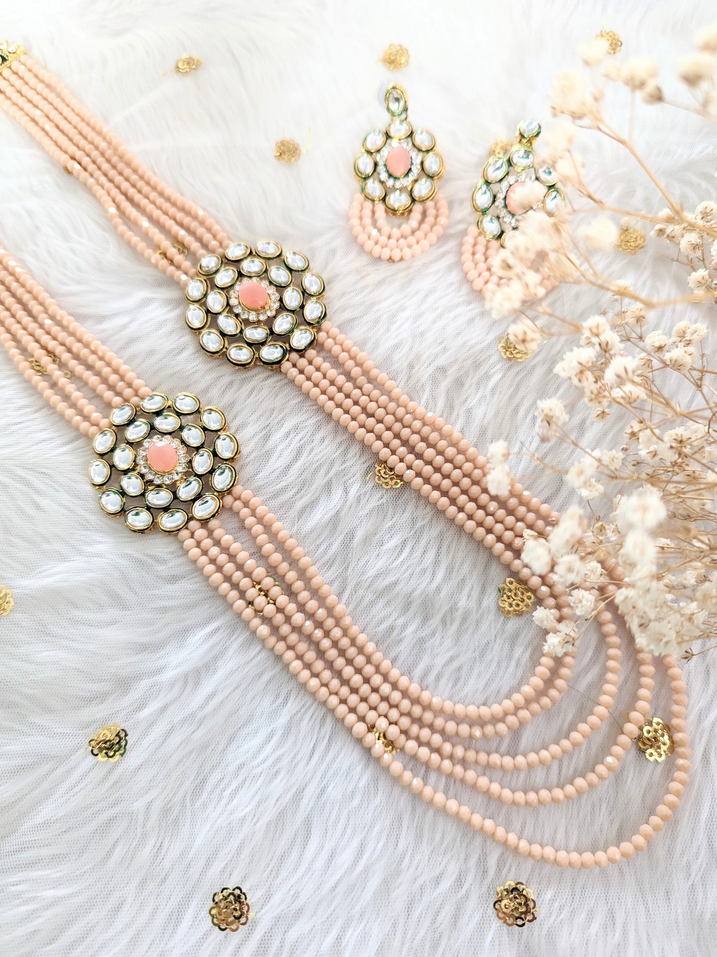 Deepi Peach Long Necklace Set