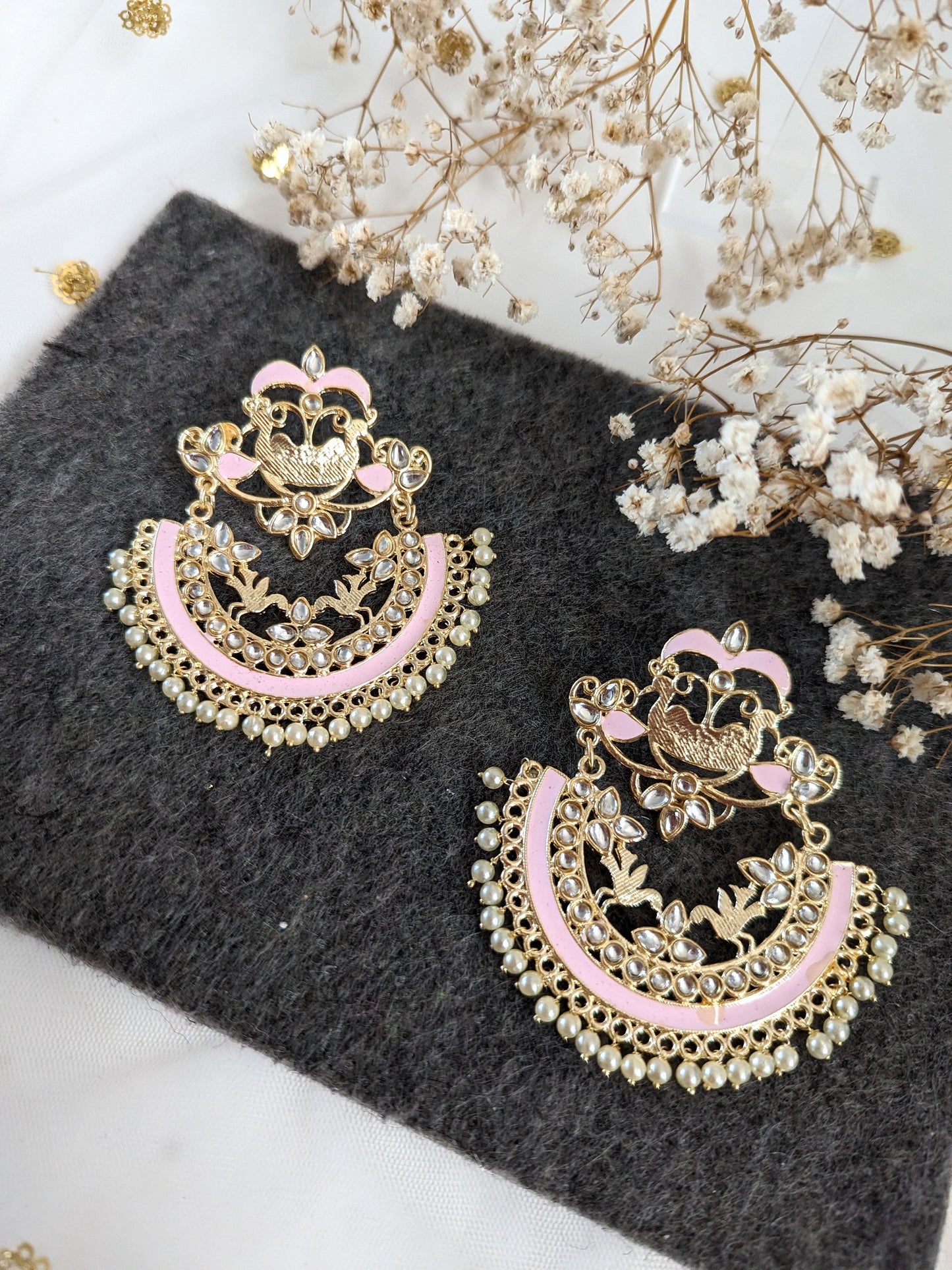 Chandbali Earrings - Baby Pink