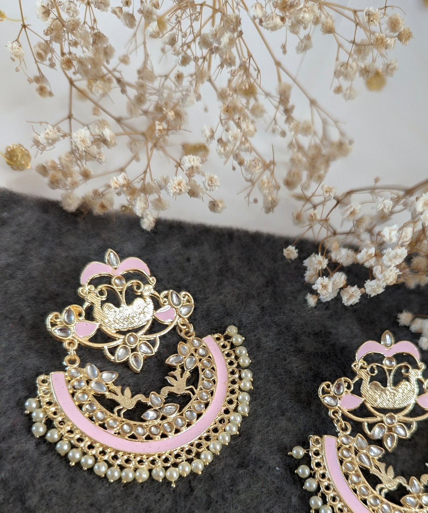 Chandbali Earrings - Baby Pink