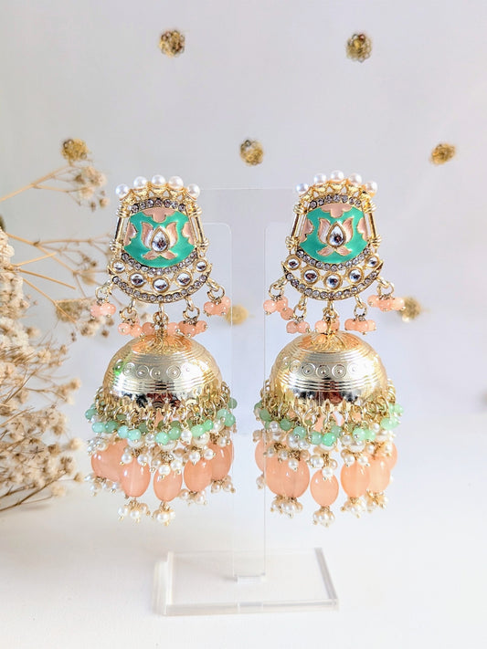 Mint & Green & Peach Jhumkas