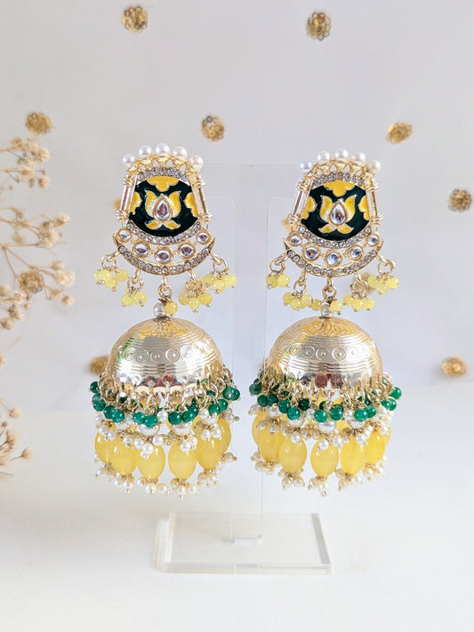 Yellow & Green Jhumkas