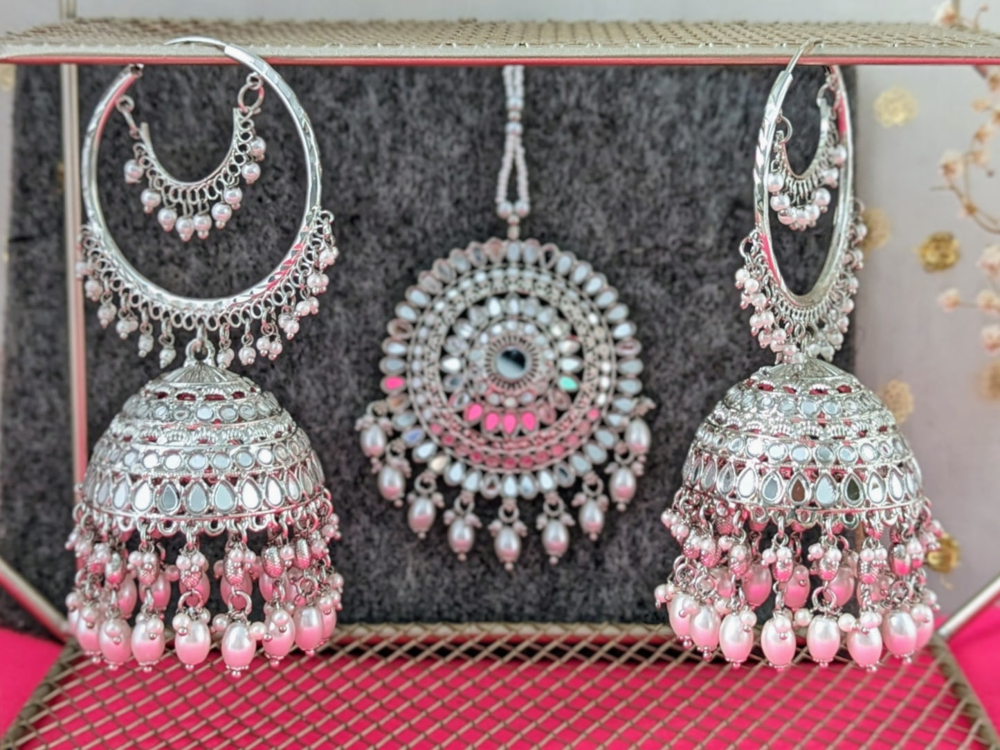 XL Panjabi Mirror Tikka Set - Silver