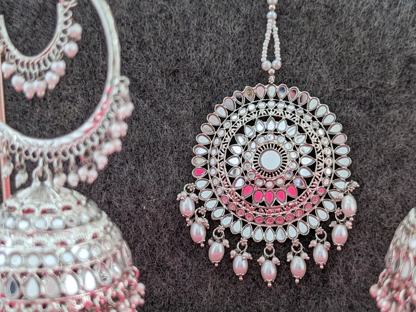 XL Panjabi Mirror Tikka Set - Silver