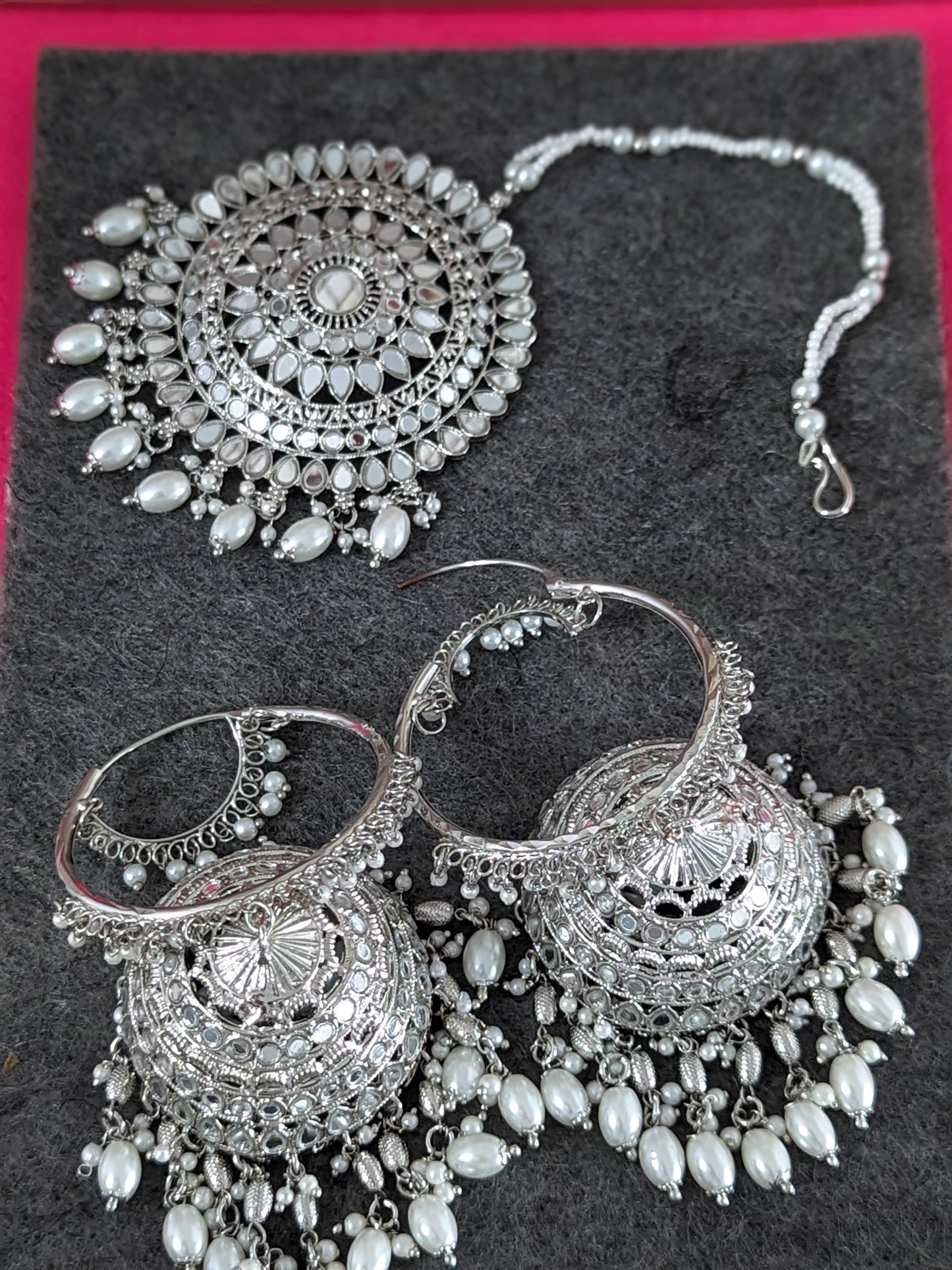 XL Panjabi Mirror Tikka Set - Silver