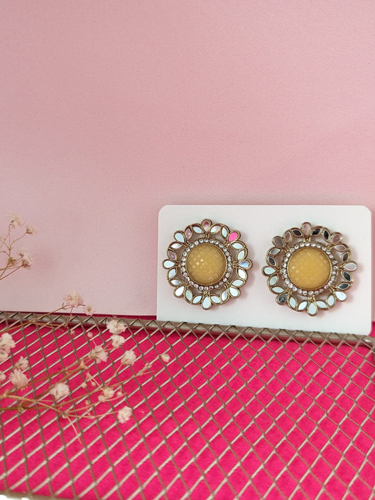 Gulbahar Mirror Earrings - Yellow