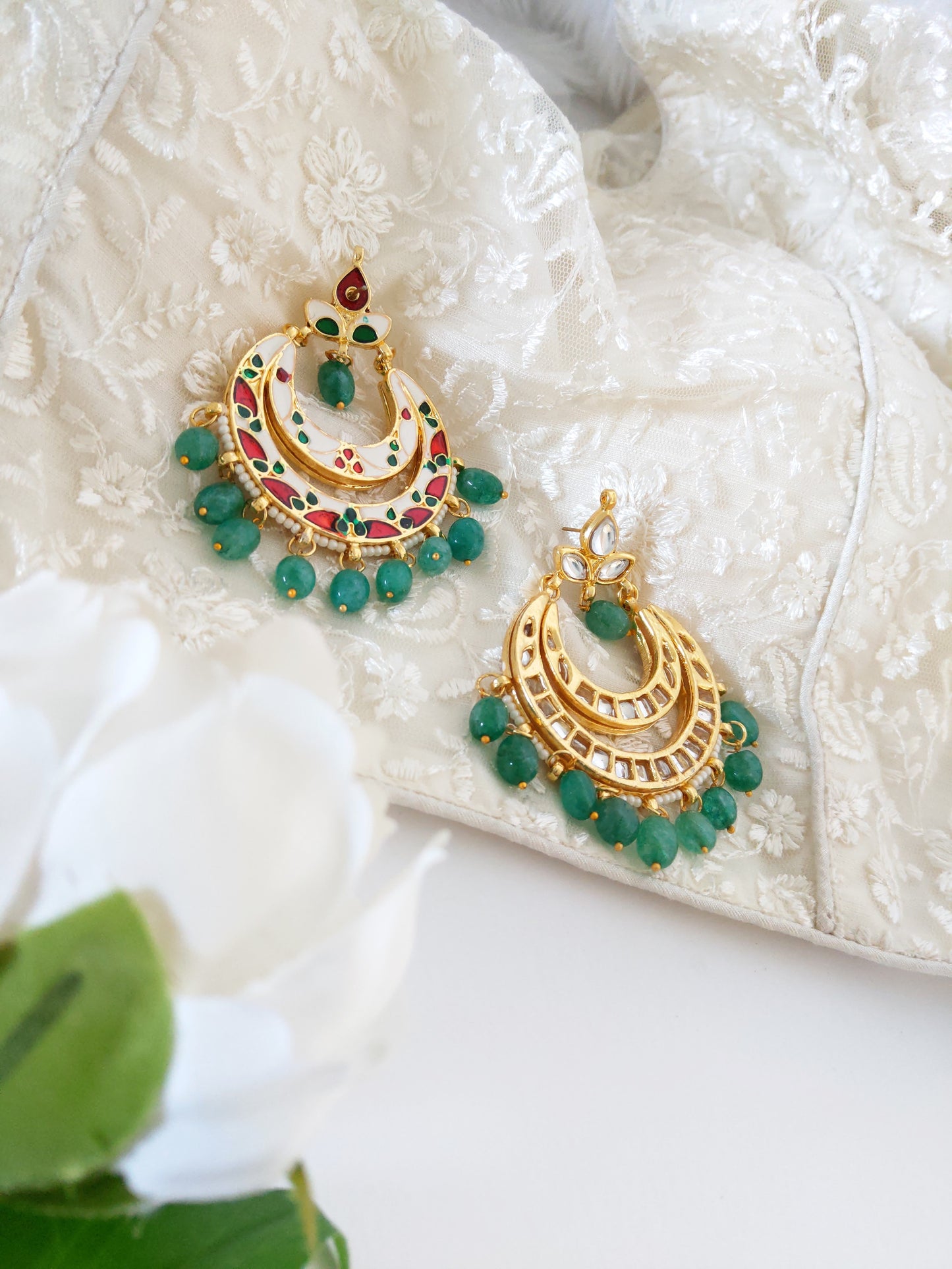 Defect -Green Kundan Earrings