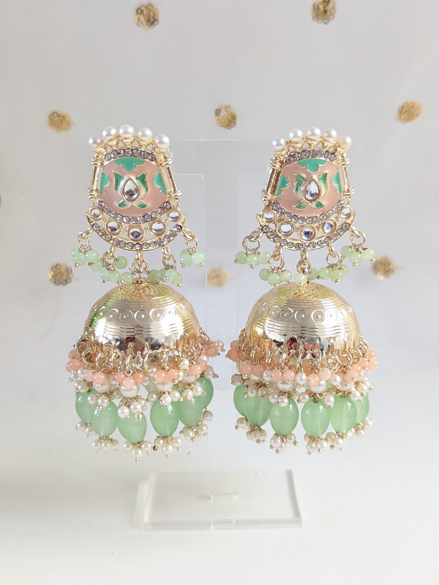 Peach & Pastel Green Jhumkas